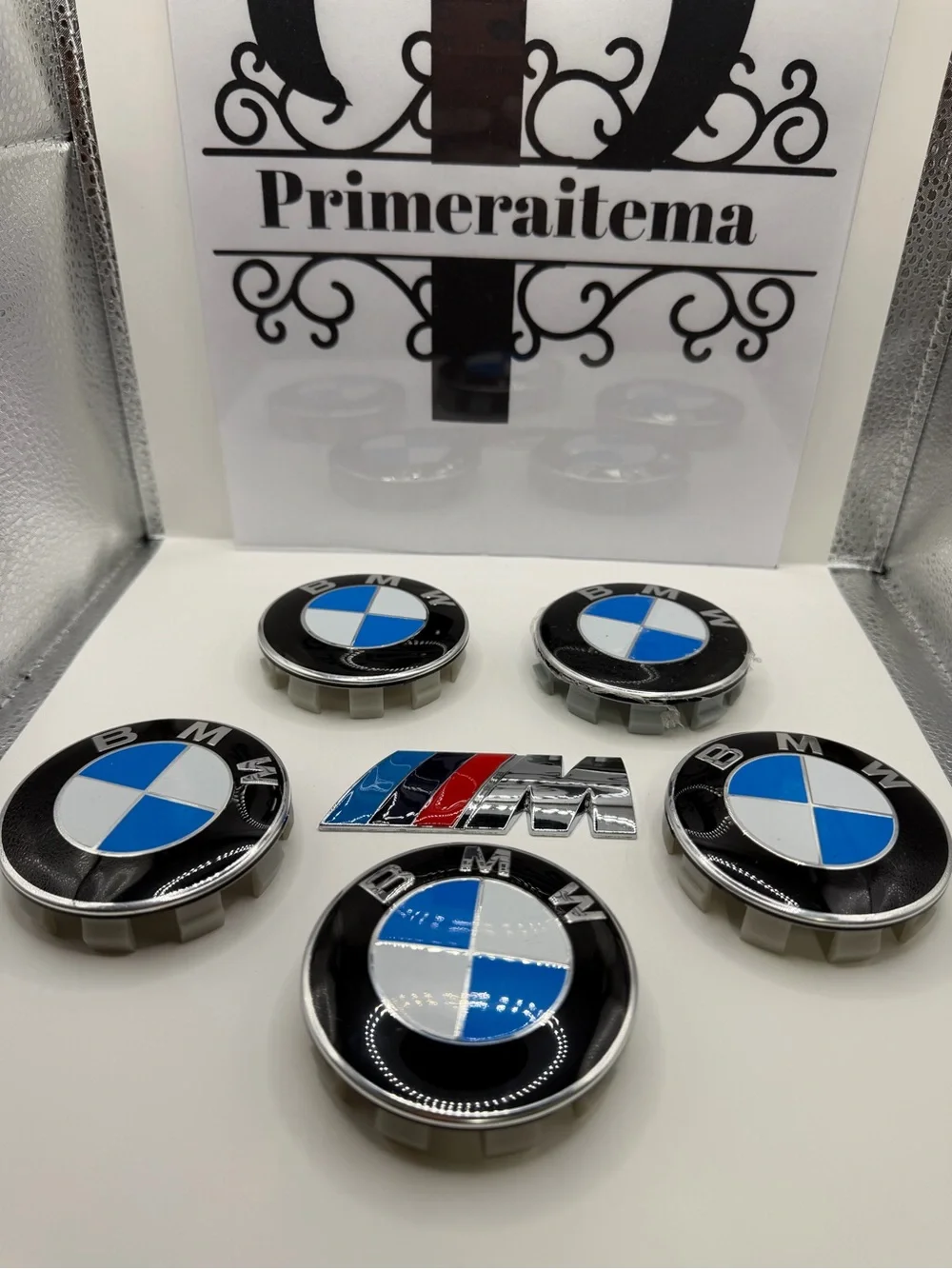 BMW Black, Blue & White Emblem Cap and M Badge Set